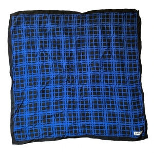 Carita Vintage Plaid Silk Scarf Blue Black Hand Rolled Hem 28” Square